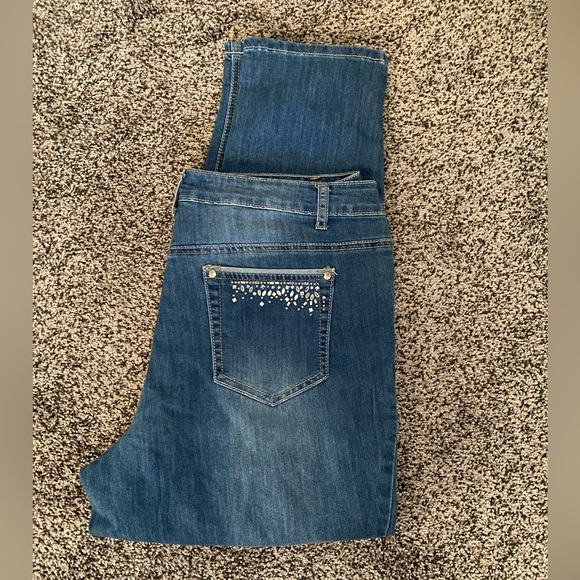 Glitterscape Jeans 14 Ankle Stretch Bling Blue Denim Rhinestones - Picture 1 of 7